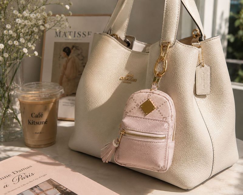 Pink Faux Leather Pouch with Keychain