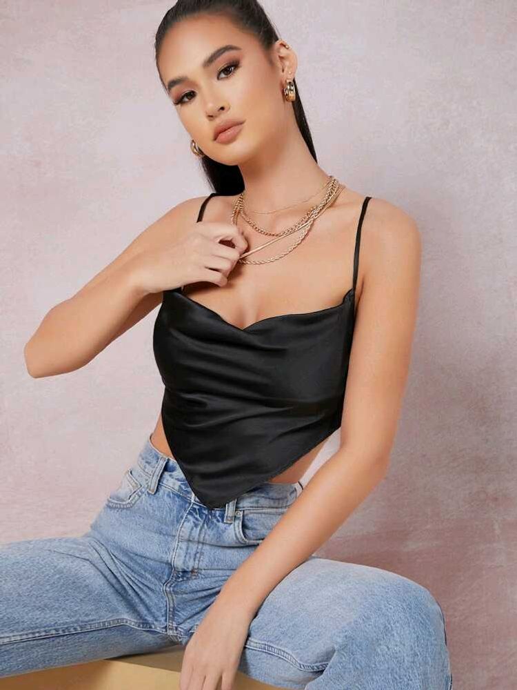 Satin Cowl Neck Halter Top