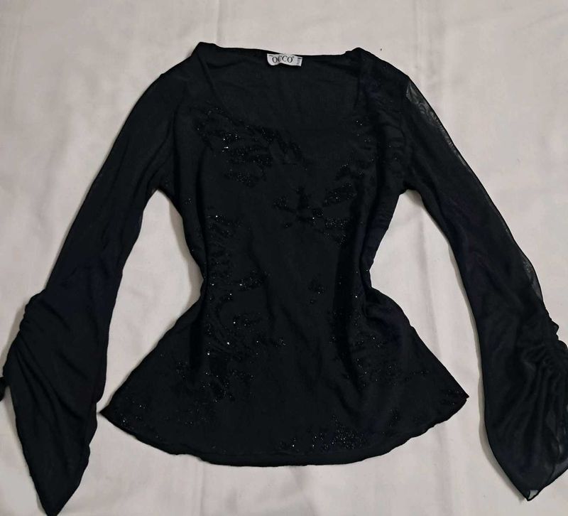 Y2k Vintage Gothic Sparkly Dark Romance Black Top