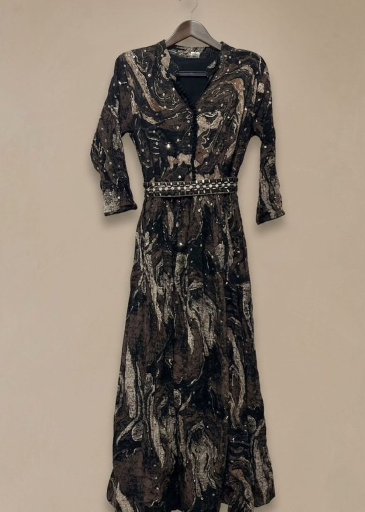 Elegant Marble Print Dress with Sparkle