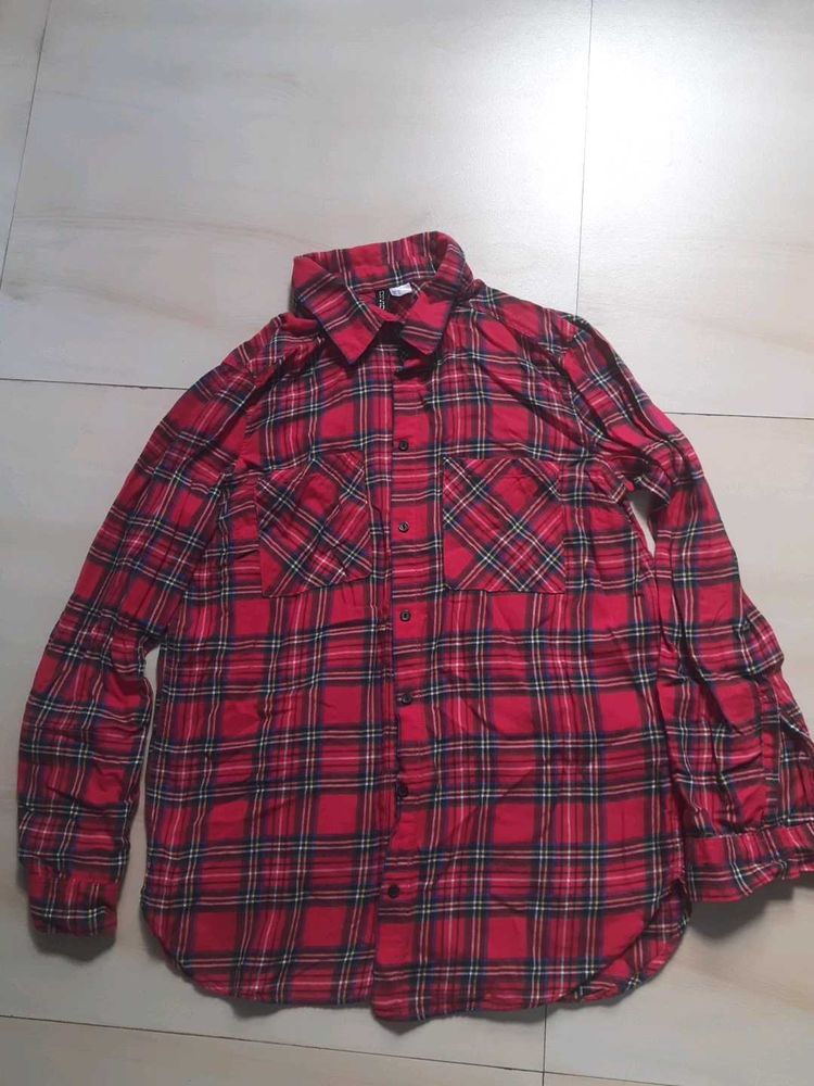 Red Plaid Button-Up Shirt