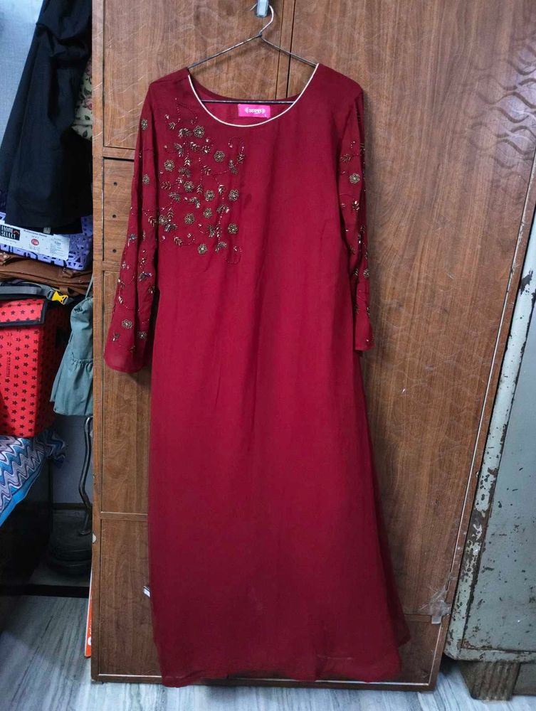 maroon gown