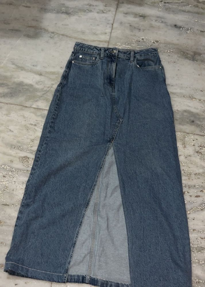 Denim Maxi Skirt with Slit