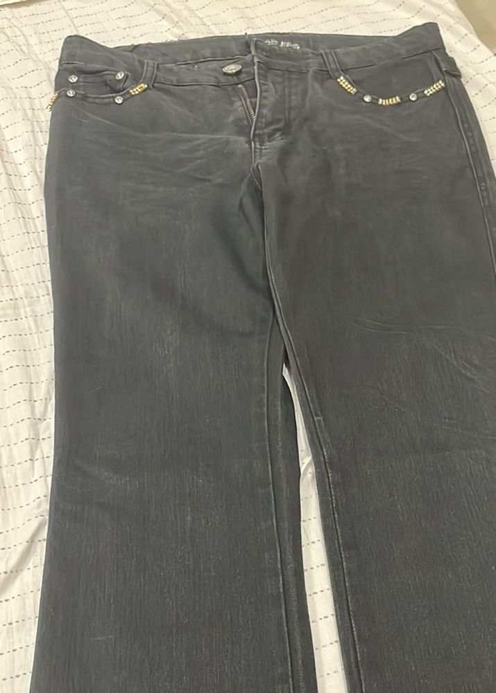 Women's Grey Embellished Jeans