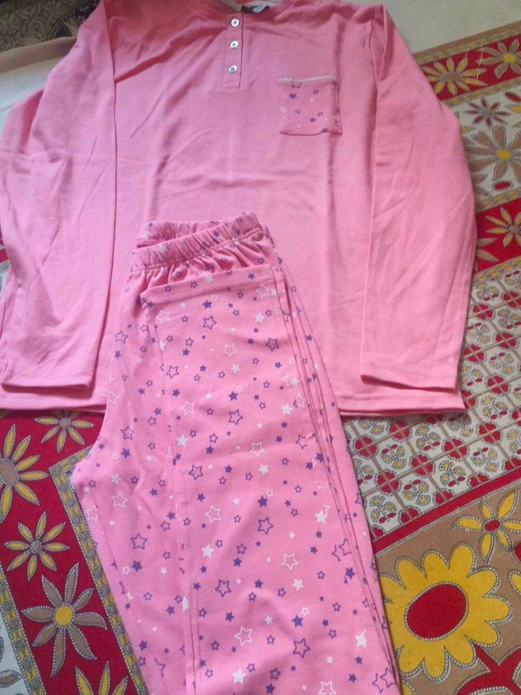 Cute woolen Pink Star Pajama Set