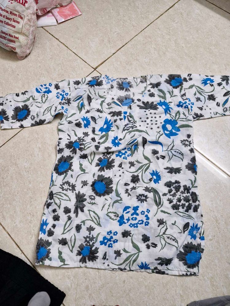 White Floral Print Kurta