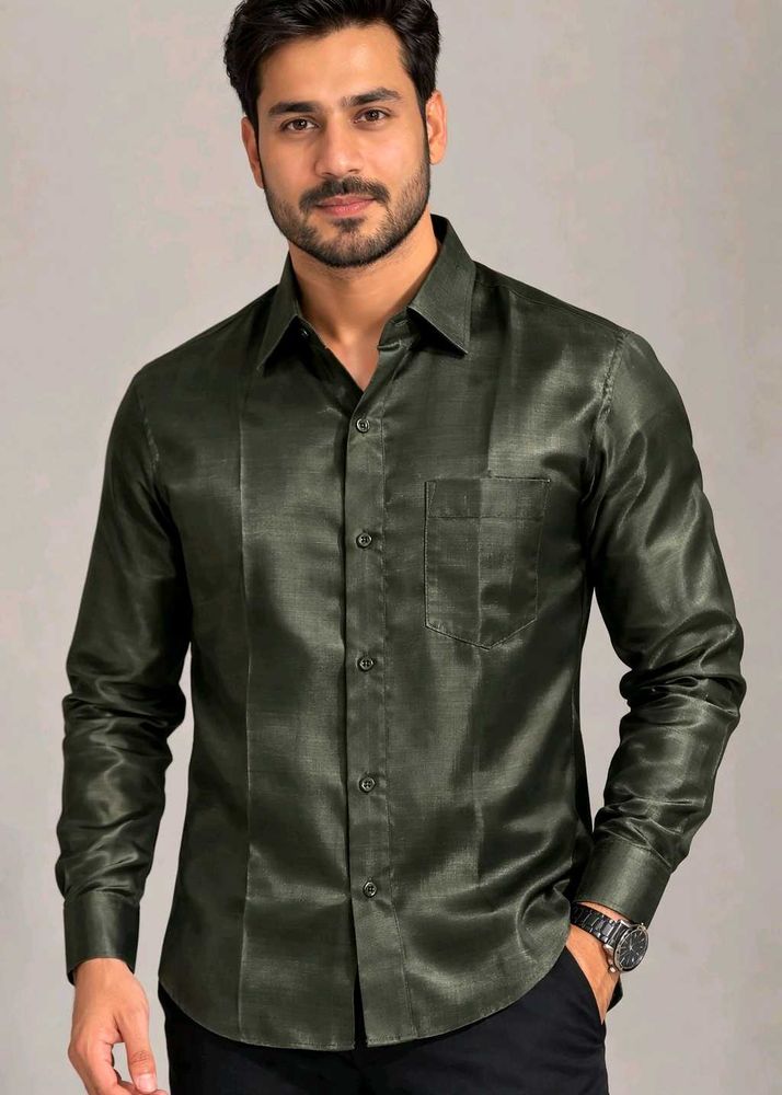 Men's Silk Blend Green Shirt(1 time used)