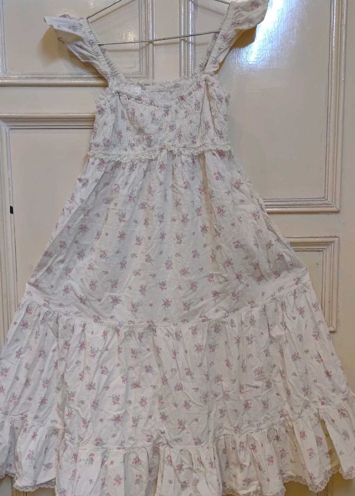 White Floral babydoll midi Dress