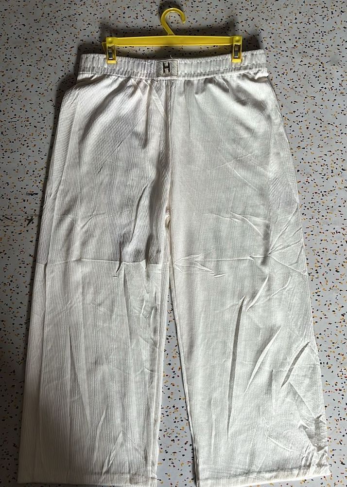 Cream Wide Leg Ribbed Pants
