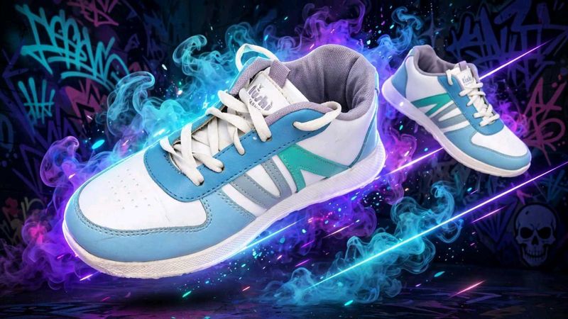 Stylish White &amp; Blue Sneakers