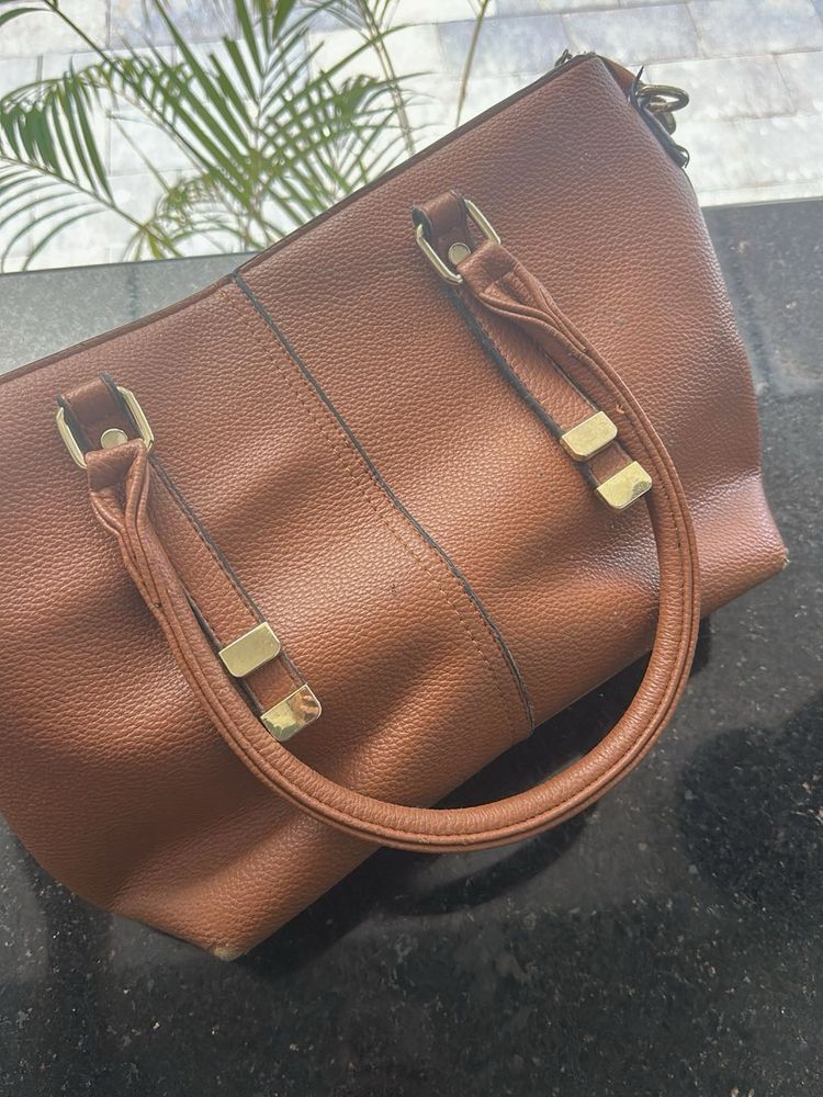 Classic Brown Faux Leather Handbag