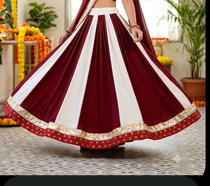 Stylish Maroon and White Striped Lehenga