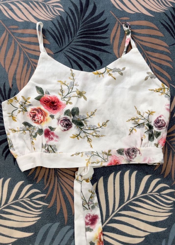 Floral Print Crop Top with Tie