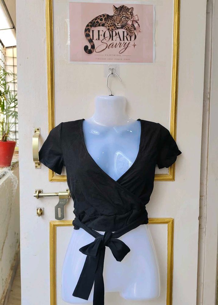 Chic Black Wrap Crop Top