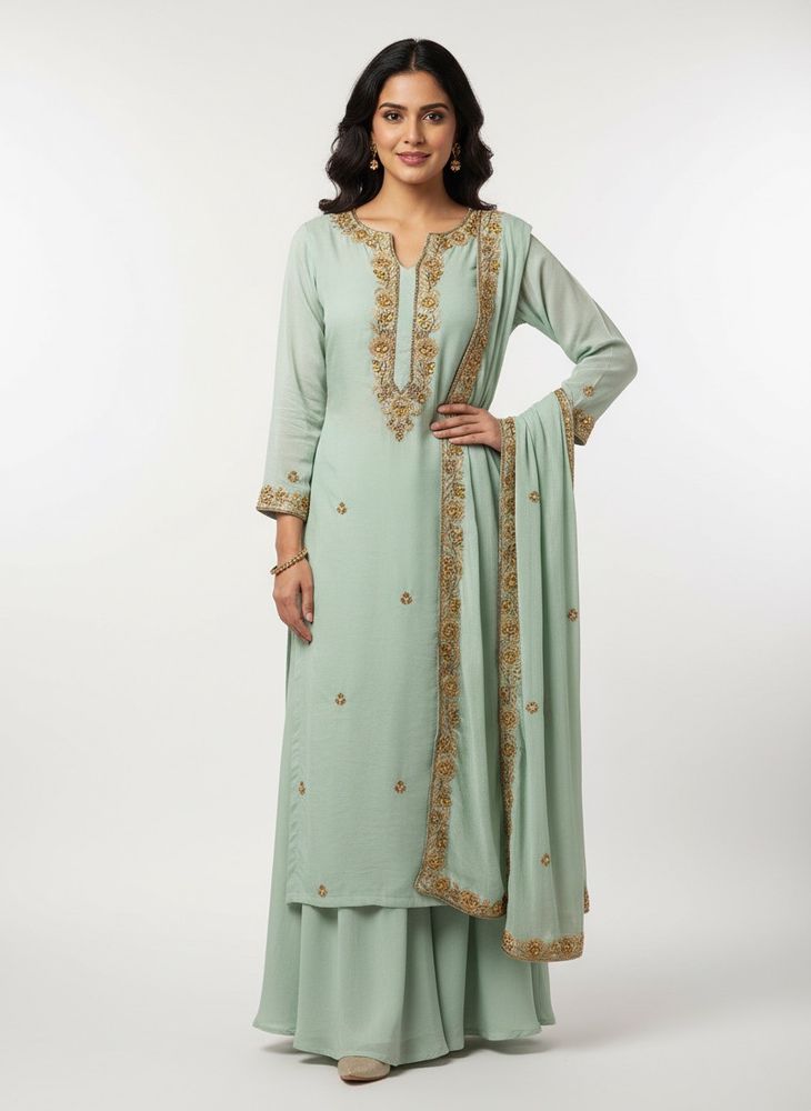 Elegant Mint Green Embroidered Kurta Set