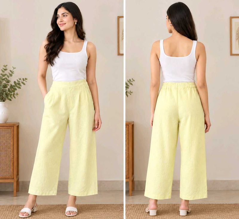 Women's Yellow Wide-Leg Pants