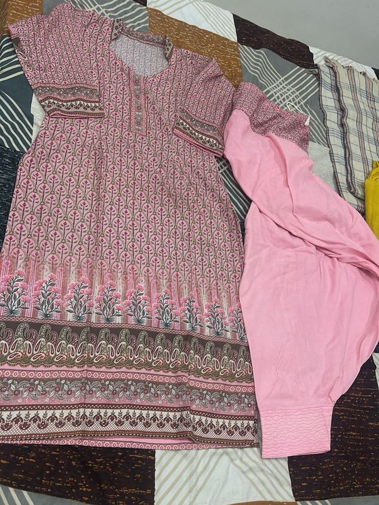 Pink Printed Kurta with salwar