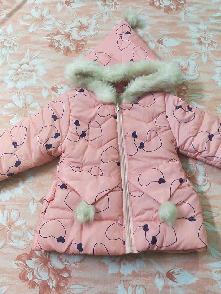 cute pink winter jacket for 2-4 years girl comfort