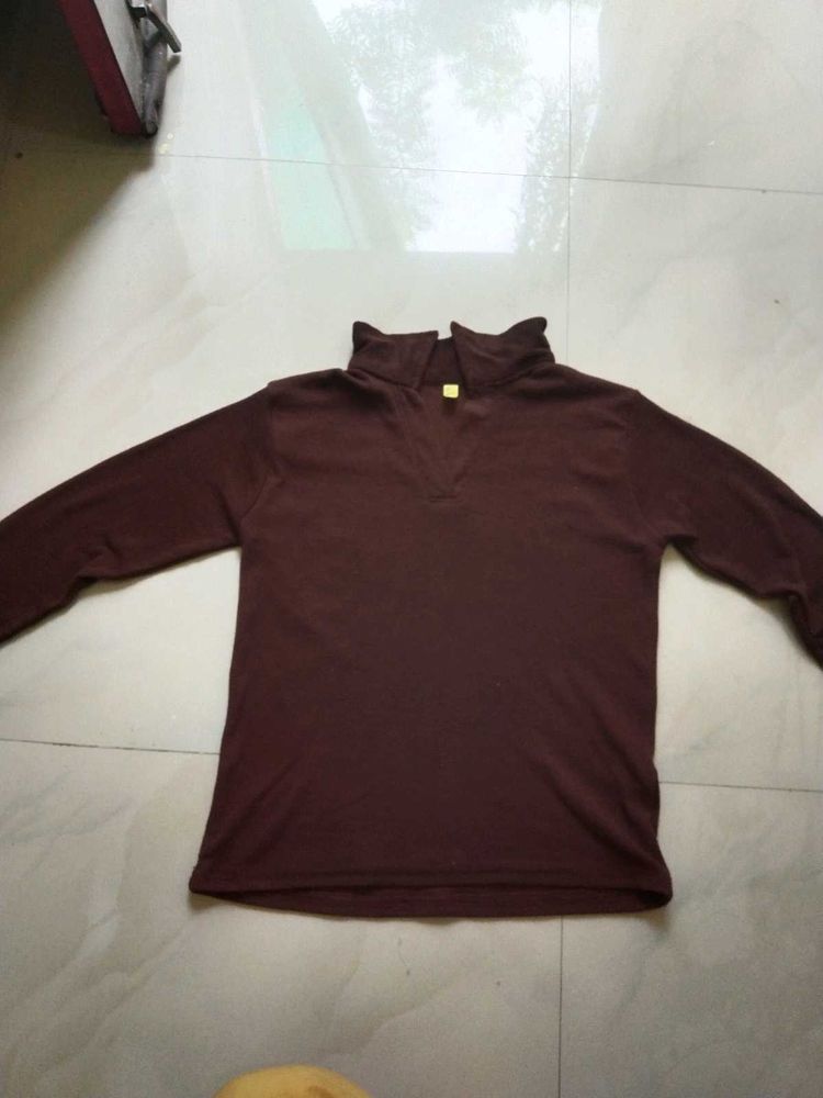 Brown Long Sleeve Mock Neck Top