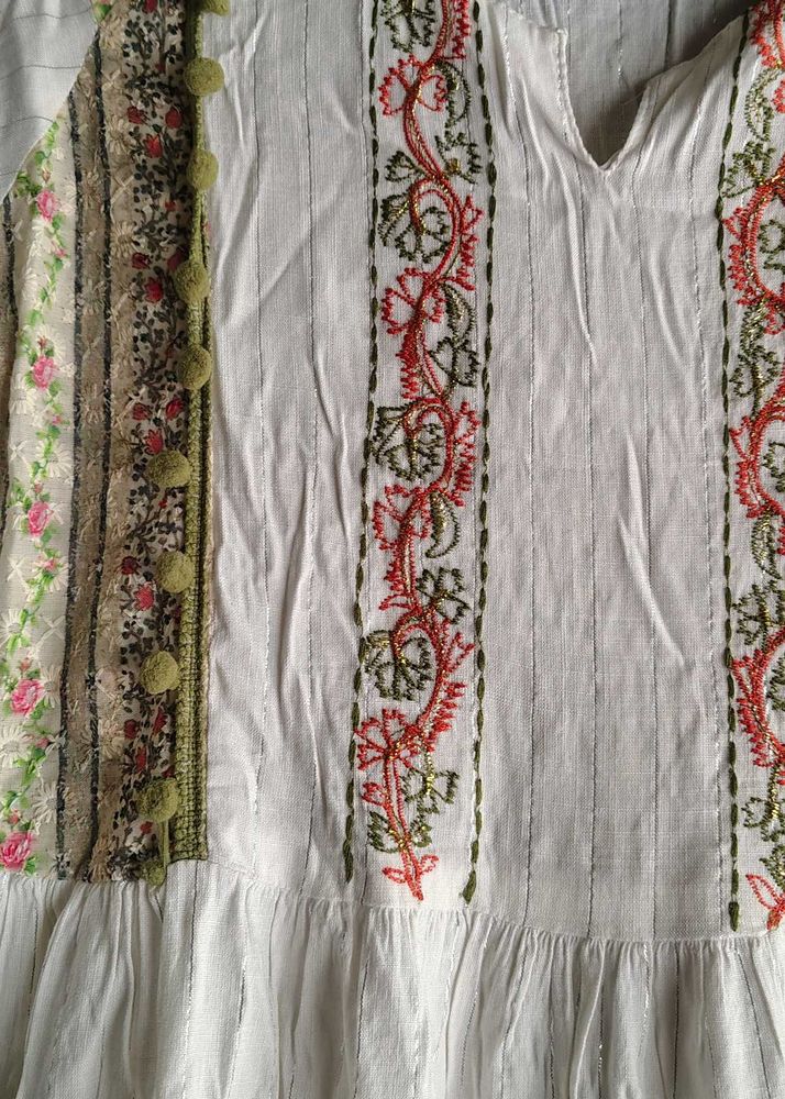 Embroidered Kurta with Pom Po