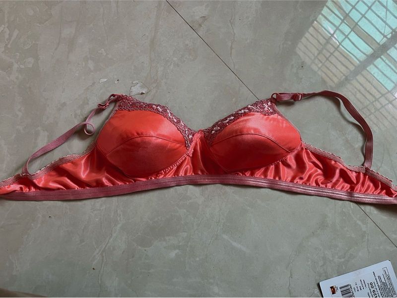 Satin Lace Trim Bra
