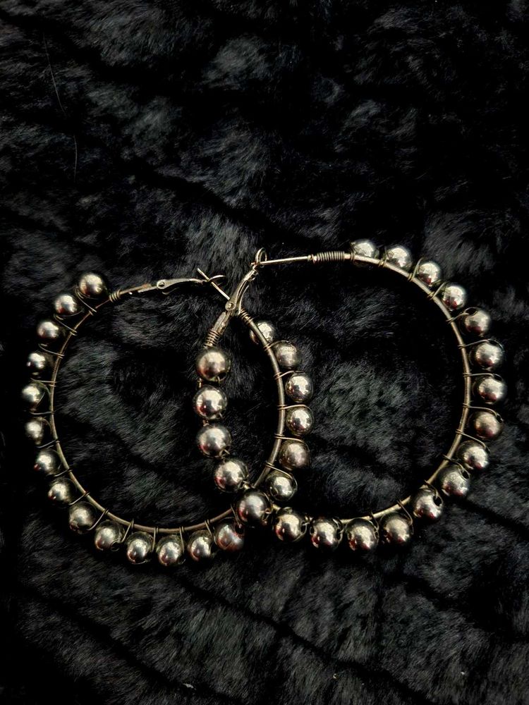 Big Hoop Earrings with Silver Beads