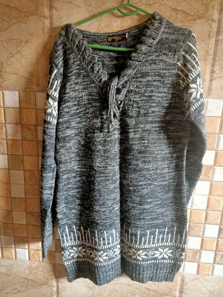 Gray Patterned Knit Sweater