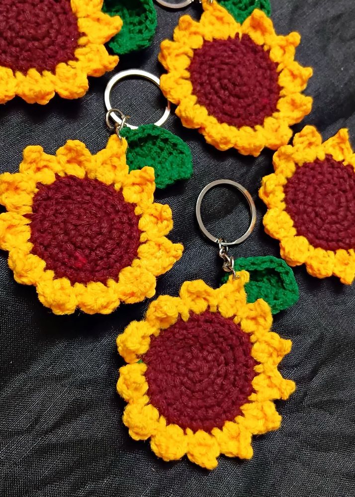 Handmade Crochet Sunflower Keychain