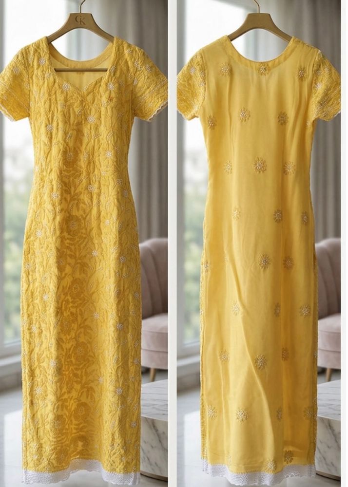 Yellow Embroidered Kurti Dress