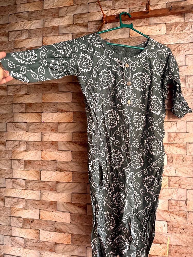 Greenish grey Bandhani Print Kurta| NEVER worn