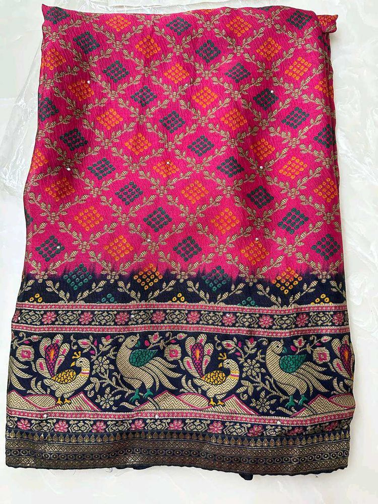 Designer Pink Saree with Peacock Border