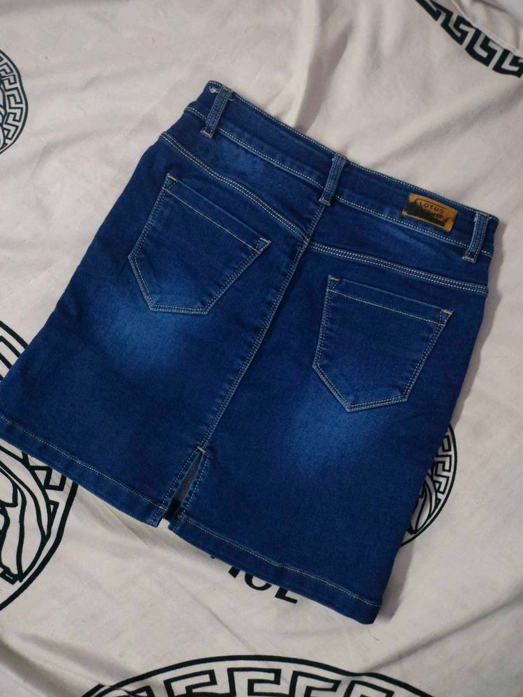 Blue Denim Slit Mini Skirt