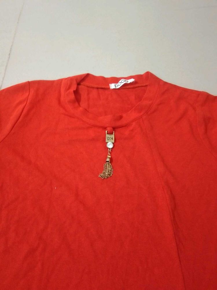 Vibrant Red Top with Gold Charm