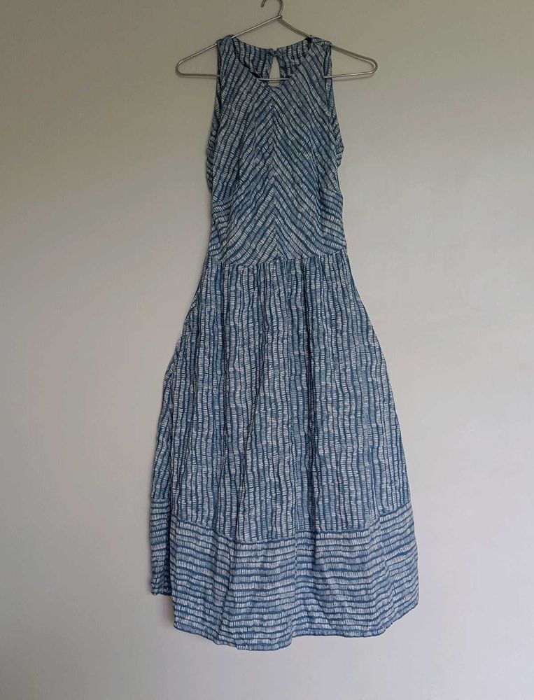 Blue Striped Sleeveless Midi Dress