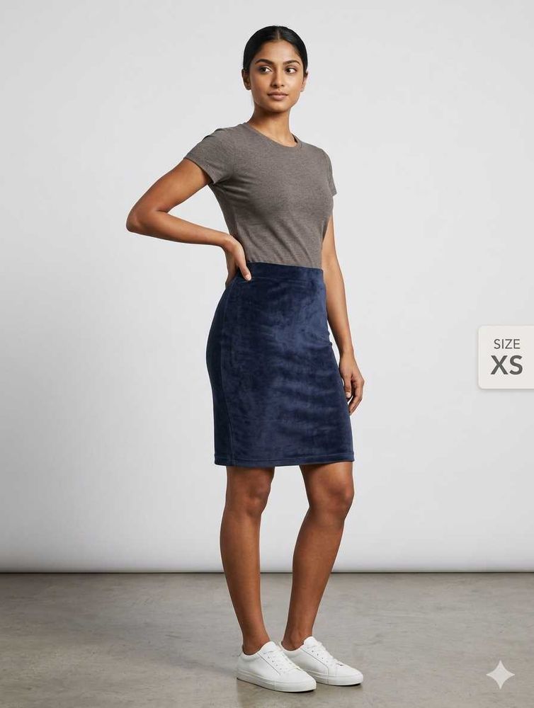 Navy Velvet Pencil Skirt