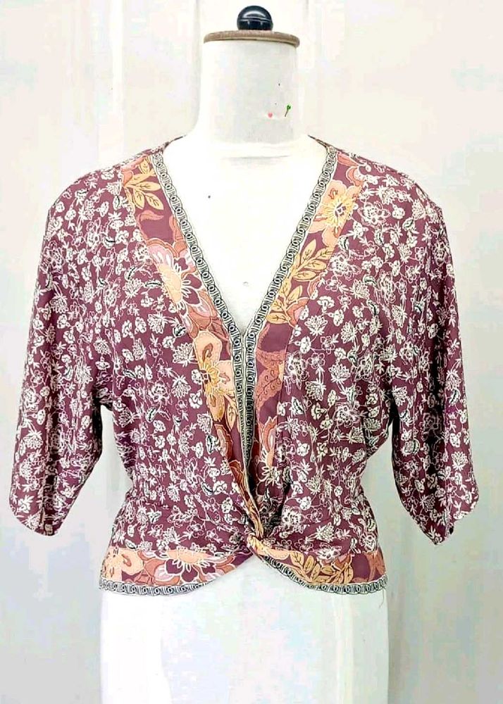Bohemian Twist Front Top Mauve colour