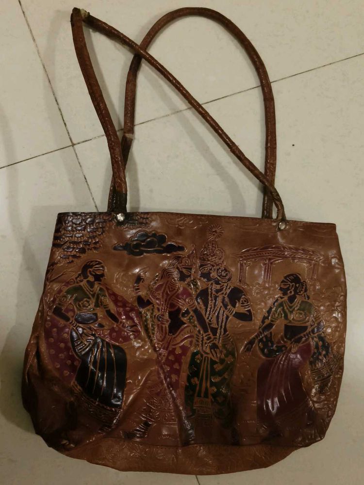 Vintage Shantiniketan Leather Tote Bag