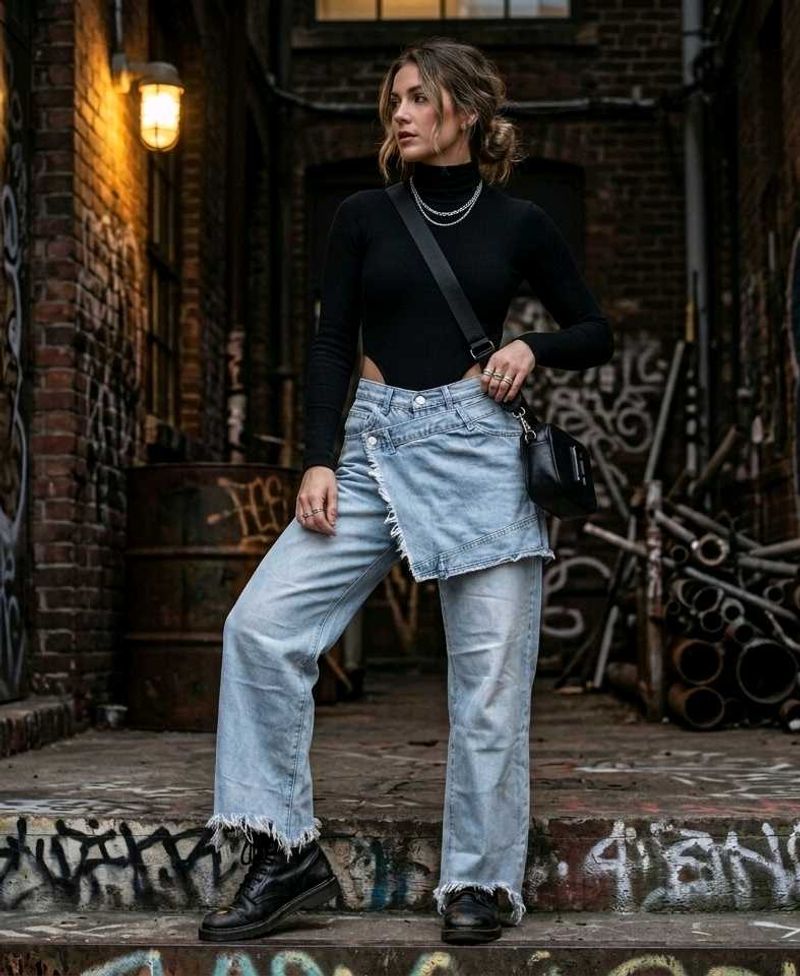 Y2K Asymmetrical Skirt-Overlay Jeans