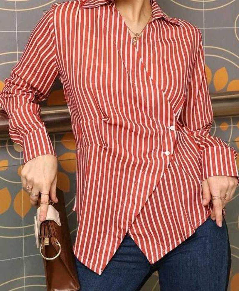Chic Striped Wrap Blouse