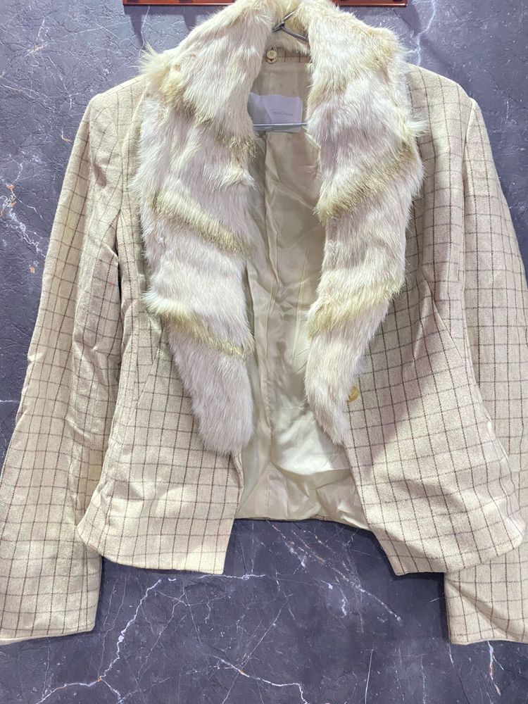 Fur Collar Checkered Jacket