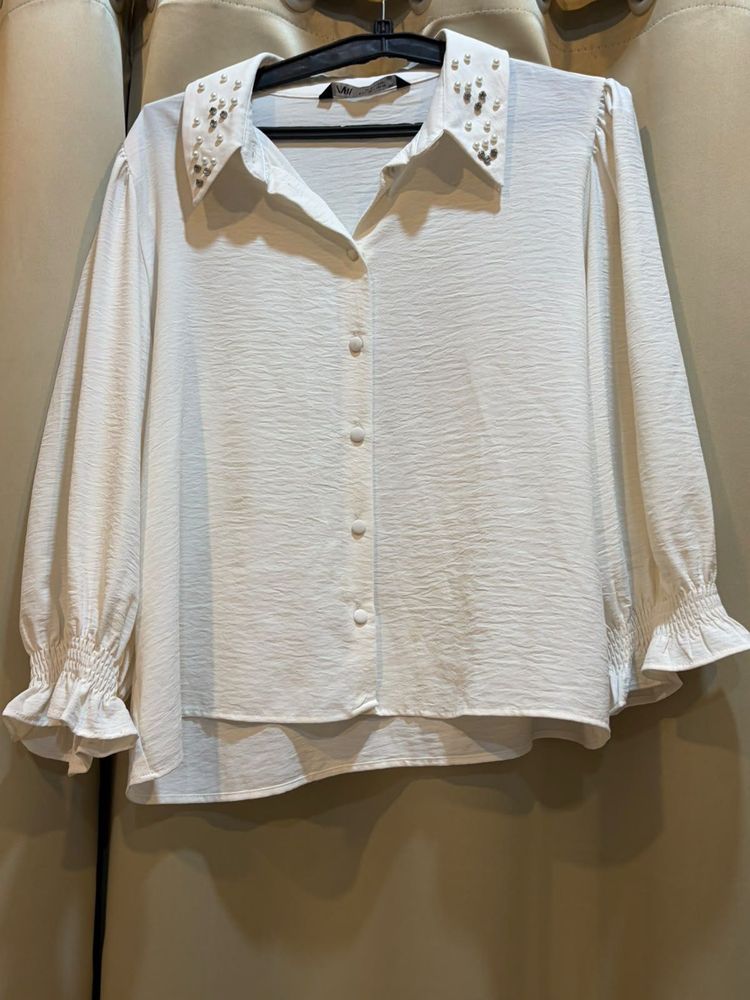 Elegant White Embellished Collar Top