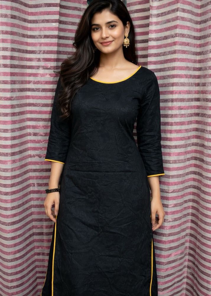 Elegant Black Kurti with Yellow lace Detailing