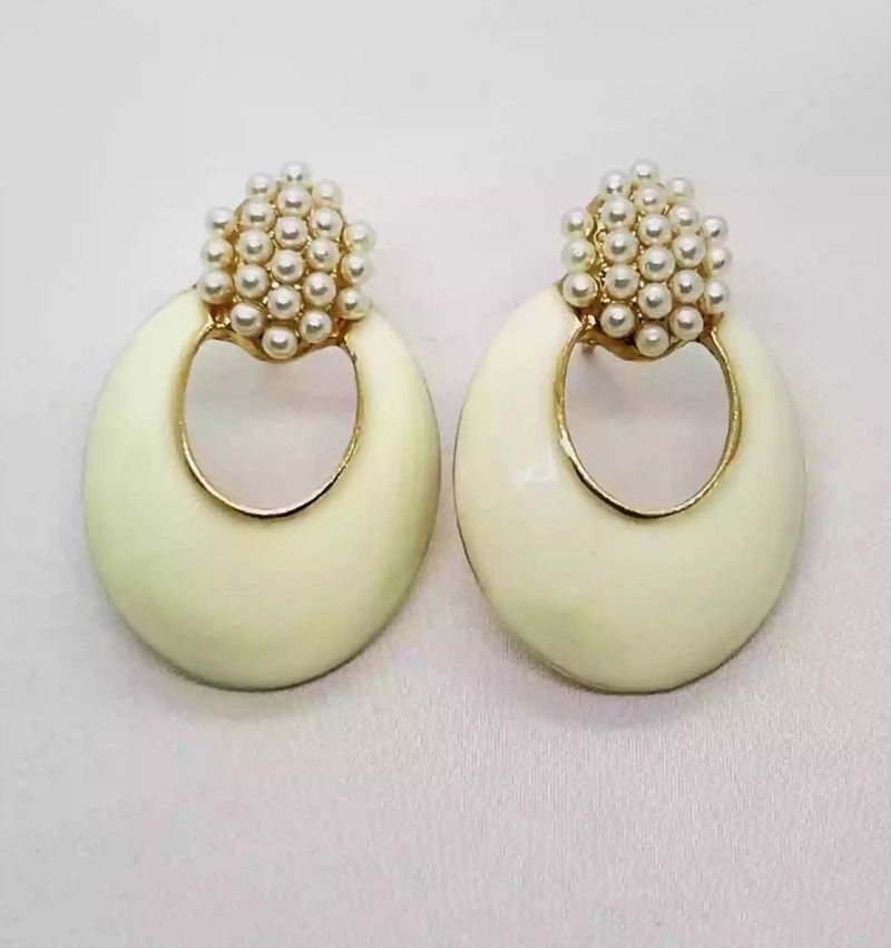 Chic Cream Enamel &amp; Pearl Drop Earrings