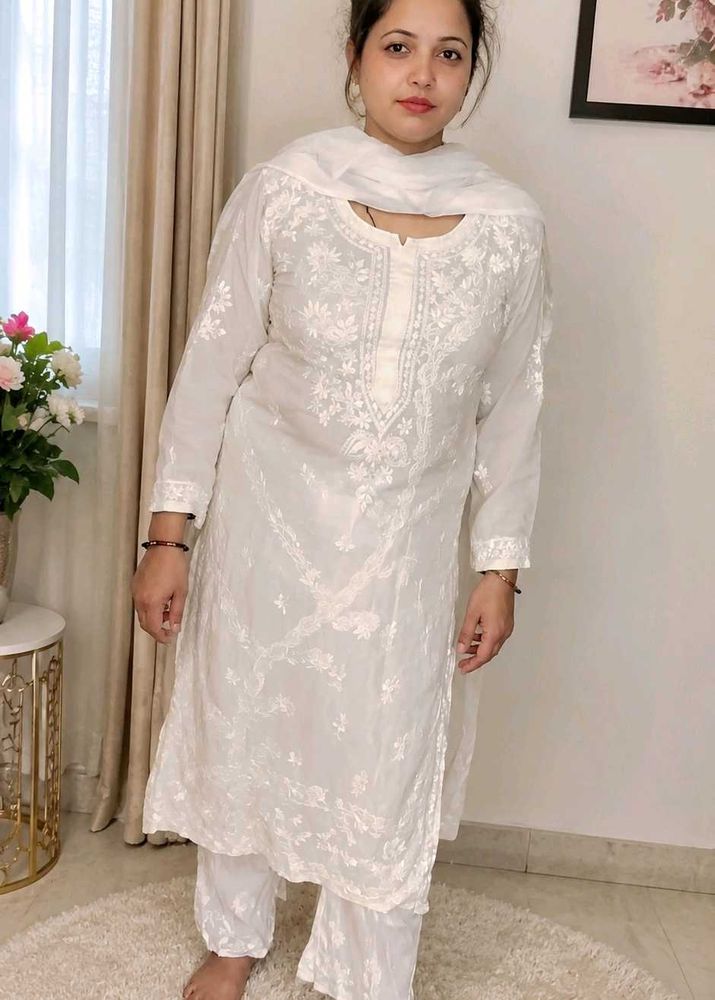 Elegant White Chikankari Kurta Set