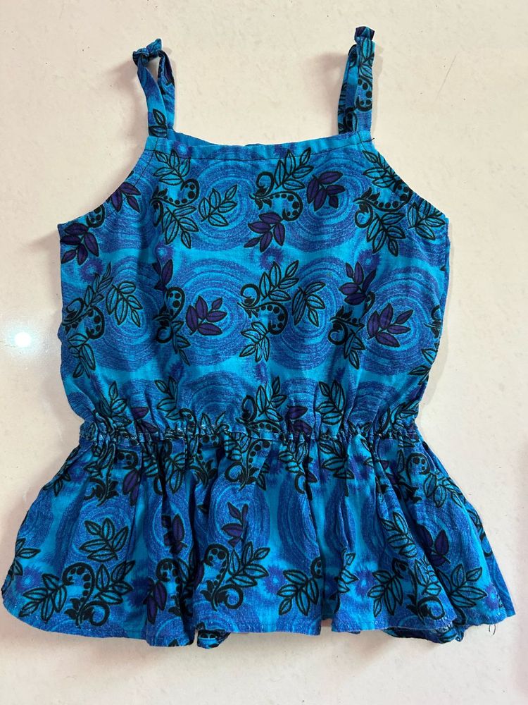 Blue Patterned Peplum Tank Top