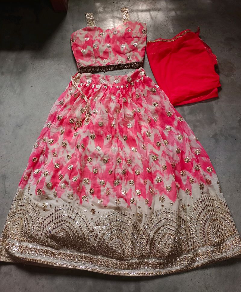 Beautiful Off White And Coral Lahenga Choli