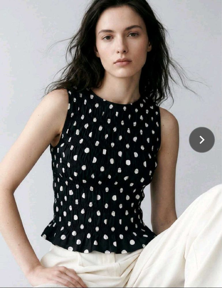 Chic Smocked Polka Dot Sleeveless Top