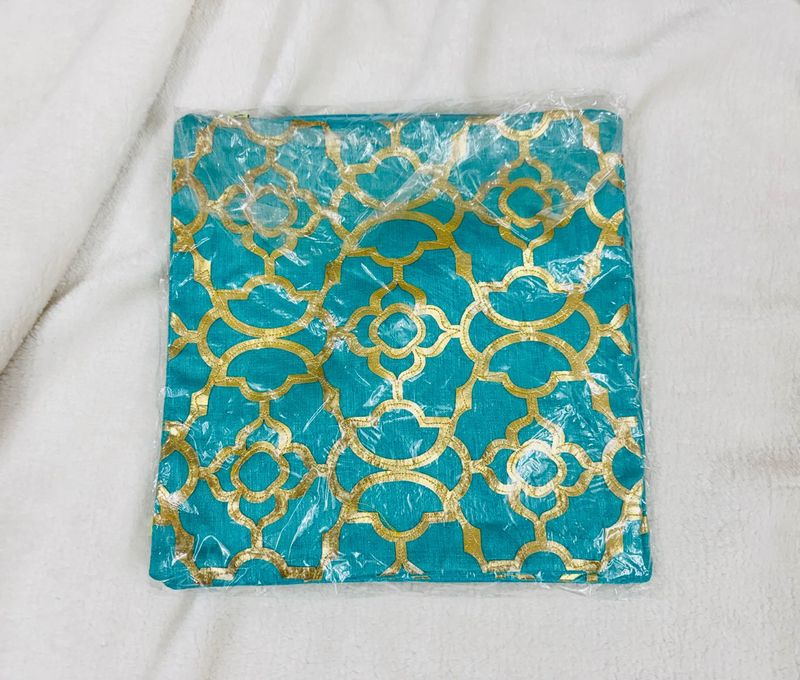 Stylish Teal &amp; Gold Pillow Cover 20x20cms