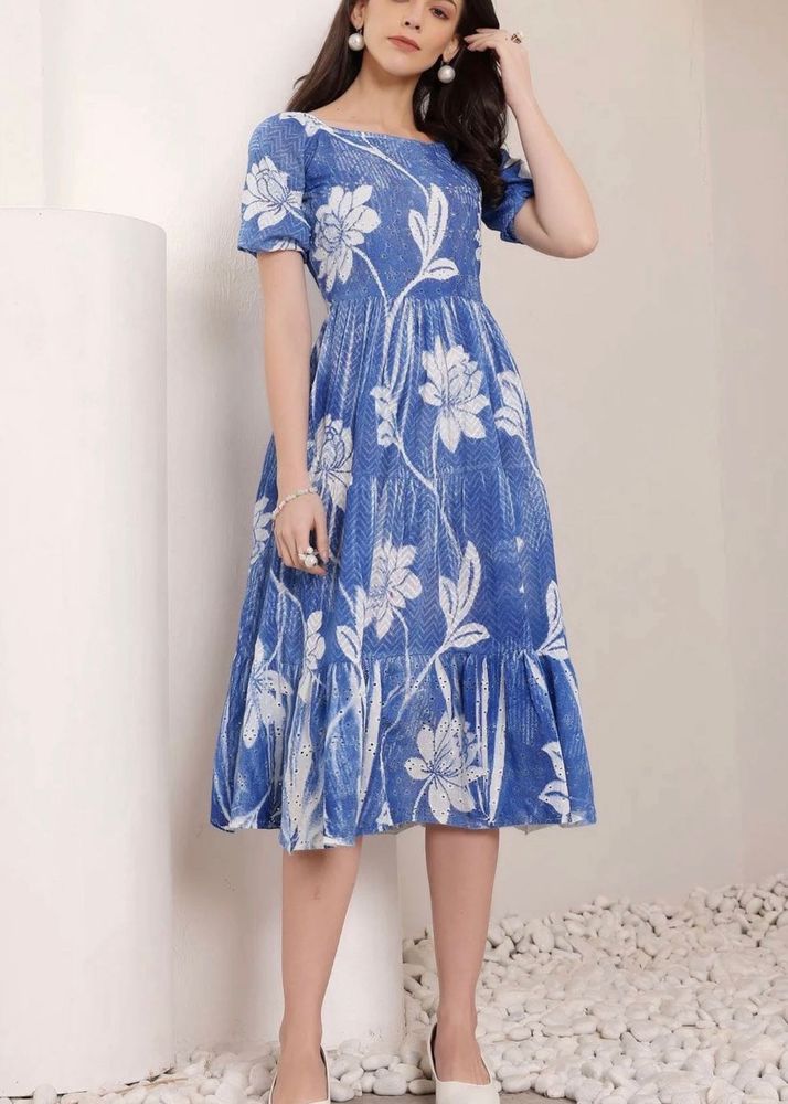 Blue Floral Midi Dress
