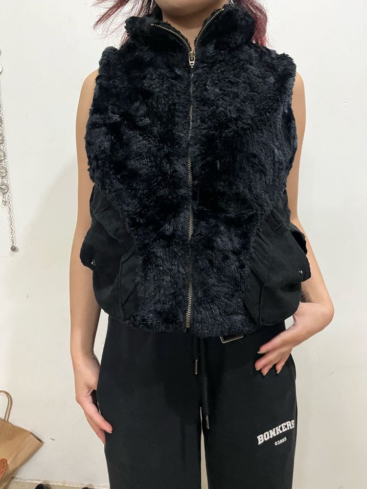 Fur Coat Black Vest